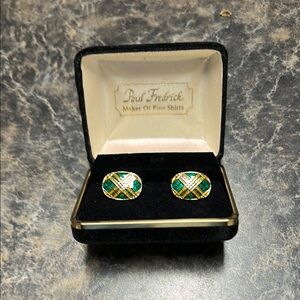 Paul Fredrick - Enamel Green, Bronze, Gold Cuff Links. NIB